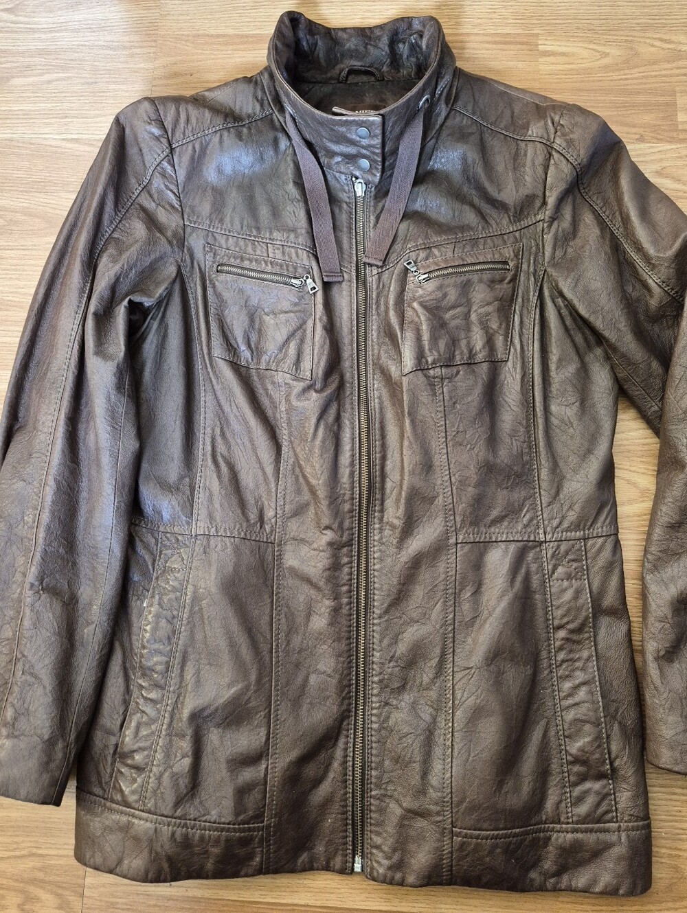 Vintage Danier brown Crinkle leather military/utility jacket Womens Size L